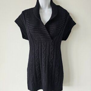 MENDOCINO Black Acrylic Soft Feel V Neck Cable Knit Top Small